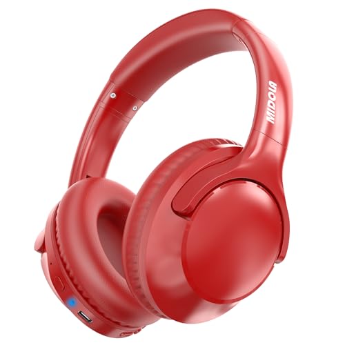 MIDOLA Bluetooth Headphones Over Ear, 68H Playtime Wireless Headphones with Microphone, 6 EQ Modes, HiFi Stereo Deep Bass, Foldable Lightweight Headset for Home Office, Cellphone, PC, Red - color: Red