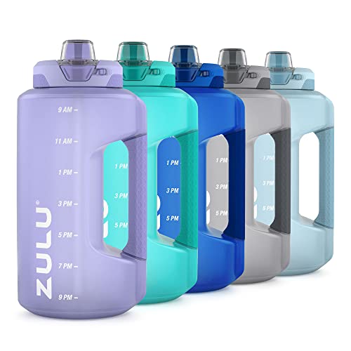 ZULU Goals 64oz Half Gallon Plastic Water Bottle with Straw and Time Marker | Large Reusable Jug with Handle and Leak Proof Lid for All Day Hydration, Gym and Outdoors, Gift Ready, Violet - color: Violet, size: 64 Ounces