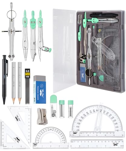 Mr. Pen- Geometry Set, 15 pcs, Green, 6 Inch Swing Arm Protractor, Divider | Set Squares, Ruler, Compasses and Protractor - color: Green