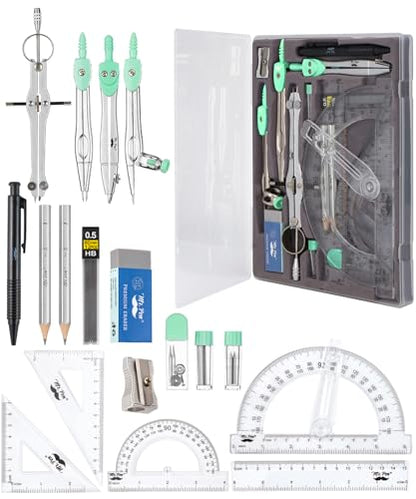 Mr. Pen- Geometry Set, 15 pcs, Green, 6 Inch Swing Arm Protractor, Divider | Set Squares, Ruler, Compasses and Protractor - color: Green