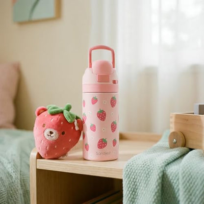 Strawberry Kids Insulated Stainless Steel Water Bottle 16 Oz, Travel Tumbler for School, Sports for Girls, Birthday, Back To School - color: Strawberry