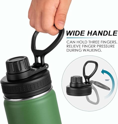 koodee 16 oz Water Bottle Stainless Steel Double Wall Vacuum Insulated Wide Mouth Water Bottle with Leakproof Spout Lid-Reusable Metal WaterFlask BPA Free (Grass Green) - color: Grass Green, size: 16 Ounces