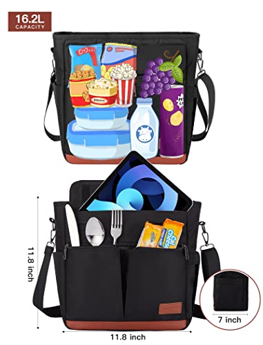 JOYHILL Lunch Bag for Women, Lunch Tote Leakproof Insulated Lunch Box with Shoulder Strap, Adult Reusable Lunch Cooler Tote Bags for Work Picnic Camping Beach (C-BLACK) - color: C-BLACK