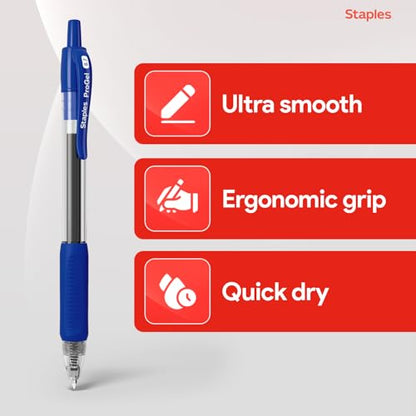 STAPLES Retractable Gel Pens, Fine Point 0.7mm, Blue Ink, 12 Pack – ProGel Smooth‑Writing Pens for Office, School & Home - color: Blue, size: 12 Pack, style: Fine Point