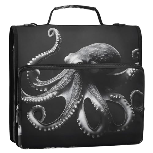 3 Ring Zipper Binder with Shoulder Strap Octopus 1.5 inch Binders Keeper Large Capacity Multi Pockets for School Office Supplies - color: Multi400, size: Fit 500 Sheets