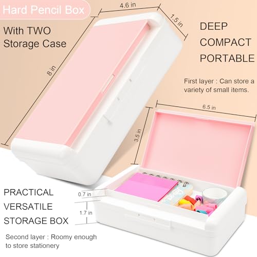 SFLHHDM Pencil Box for Office Supplies, Double Layer Large Capacity Plastic Pencil Case, Crayon Box with Snap-tight Lid,Stackable Storage Boxes for Gel Pen Pencils Case (White Pink-1pcs) - color: White Pink-1pcs