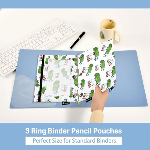 Garbage Truck Trash Recycling Pencil Pouch for 3 Ring Binder, Binder Pencil Pouches with Clear Window Zipper Pencil Case for Office College Supplies, 2PCS (B0309) - color: B0309