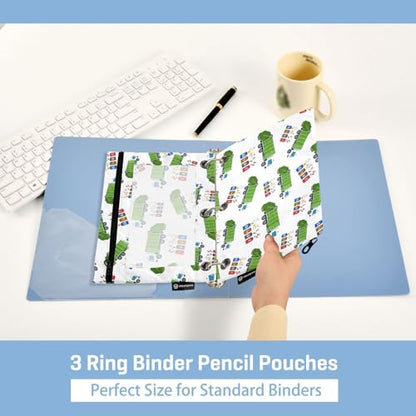 Garbage Truck Trash Recycling Pencil Pouch for 3 Ring Binder, Binder Pencil Pouches with Clear Window Zipper Pencil Case for Office College Supplies, 2PCS (B0309) - color: B0309