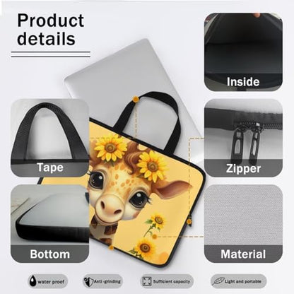 Giraffe 13 Inch Laptop Sleeve, Laptop Cover Computer Bag Tablet Carrying Case with Handle, Fashion Zipper Tote Bags Notebook Sleeves Handbag Messenger Briefcase Gifts for Women - color: Giraffe, size: 13inch