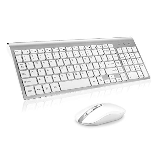 cimetech Wireless Keyboard and Mouse Combo, Compact Silent Ergonomic Scissor Switch Keyboard and Optical Mouse Set, 2.4G Lag-Free Cordless Keyboard Mice for Computer, Mac, Laptop, PC, Windows - Silver - color: Silver White