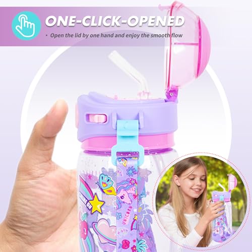 Kids Water Bottle with Straw/Lanyard for School Kids Girls Boys, 22oz BPA Free Child Drinking Water Bottle One-Click-Open Leak-Proof Locking Flip Lid for School Sport Travel - color: H09. Dessert