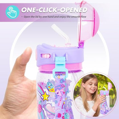 Kids Water Bottle with Straw/Lanyard for School Kids Girls Boys, 22oz BPA Free Child Drinking Water Bottle One-Click-Open Leak-Proof Locking Flip Lid for School Sport Travel - color: H09. Dessert