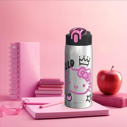 Zak Designs Sanrio Water Bottle for Travel and At Home, 19 oz Vacuum Insulated Stainless Steel with Locking Spout Cover, Built-In Carrying Loop, Leak-Proof Design (Hello Kitty) - color: Hello Kitty