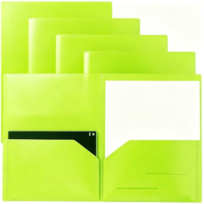 Youngever 6 Pack Heavy Duty Plastic Two Pocket Folders, Heavy Duty Plastic 2 Pocket Folder (Lime Green) - color: Lime Green