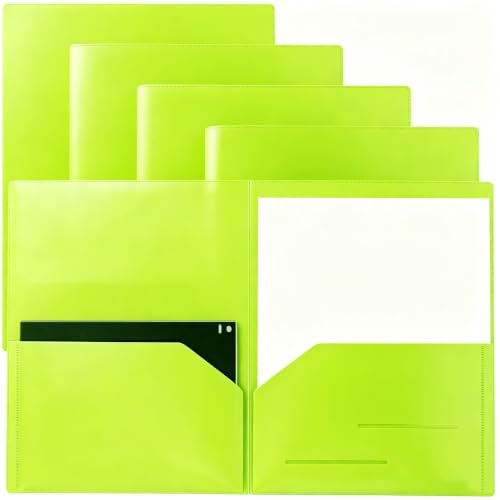 Youngever 6 Pack Heavy Duty Plastic Two Pocket Folders, Heavy Duty Plastic 2 Pocket Folder (Lime Green) - color: Lime Green
