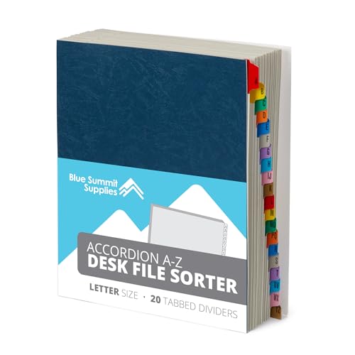 Blue Summit Supplies A-Z Desk File Sorter, Letter, 20 Dividers, Blue | Expanding alphabetical sorter, 20 A-Z dividers, for mail, files, invoices, and desktop organization