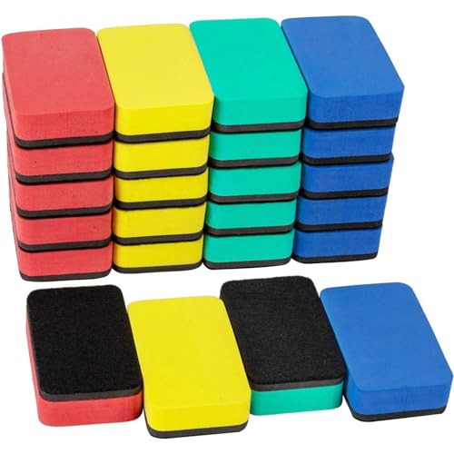 24Pcs Strong Magnetic Dry Erase Eraser, Classroom Must Haves, Rectangle | 4 Color Mini Whiteboard Eraser, Classroom Essentials for Kindergarten, Prek, Elementary, Office - style: Rectangle