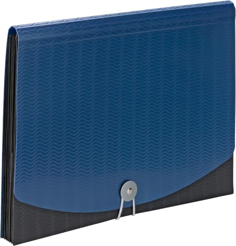 Smead Poly Frequency Expanding File Folders, Flap and Cord Closure, Letter Size, Wave Pattern, 7 Pocket, Blue/Black (70872) (Pack of 12) - color: Blue/Black, size: Letter (Pack of 12)