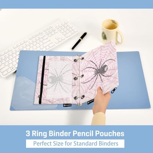 Spider Pink Web Pencil Pouch for 3 Ring Binder Pencils Bags Pencil Case with Zipper Clear Window for School Office 2 Packs - color: Black Spider on Pink Web