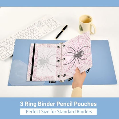 Spider Pink Web Pencil Pouch for 3 Ring Binder Pencils Bags Pencil Case with Zipper Clear Window for School Office 2 Packs - color: Black Spider on Pink Web