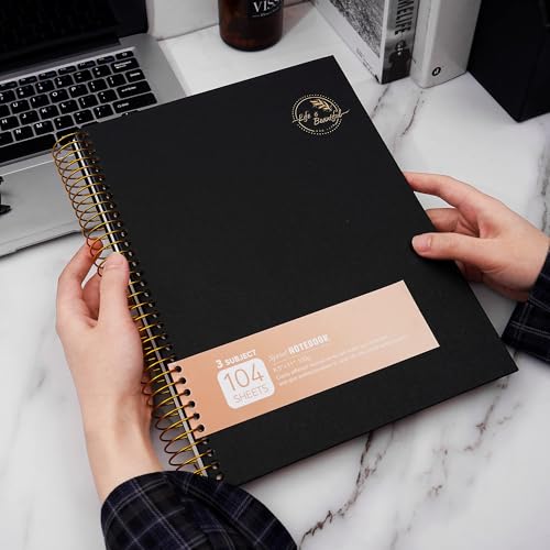 8.5 x 11 Large Spiral Notebook 3 Subject Spiral Notebook Hardcover Spiral Notebook for note taking 120 Sheets College Ruled Journal for School Office Supplies Writing Journal,Black - color: 2.black