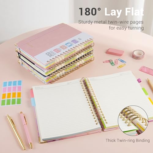 Hardcover Spiral Journal Notebook, 300 Pages 5 Subject Notebook College Ruled with Removable Dividers Tabs, 8" x 10" Notebooks for Work, Spiral Ruled Lined Writing Journal Hardcover Leather Notebook for School (Black, 8''x 10'') - color: New Black