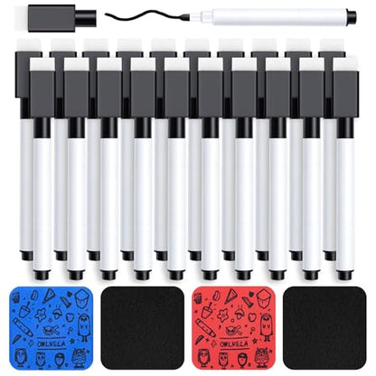 OWLKELA 20 Pcs Black Magnetic Dry Erase Markers with Eraser, Fine Tip Whiteboard Markers, Low Odor Dry Erase Set, White Board Markers for Office, Home, Classroom - size: 20 pieces