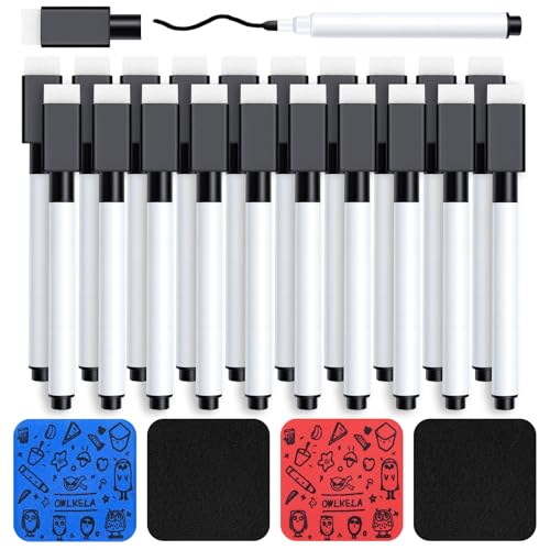 OWLKELA 20 Pcs Black Magnetic Dry Erase Markers with Eraser, Fine Tip Whiteboard Markers, Low Odor Dry Erase Set, White Board Markers for Office, Home, Classroom - size: 20 pieces