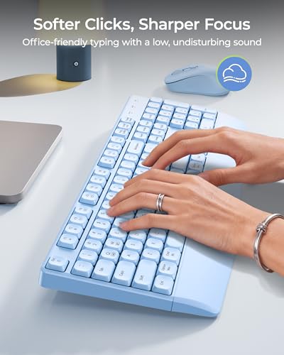 seenda Wireless Bluetooth Keyboard Mouse Combo, Ergonomic Keyboard with Wrist Rest, Silent Mouse, USB & Bluetooth Multi-Device, Full-Size Compatible for Windows PC Laptop Mac MacBook, Blue - color: Blue