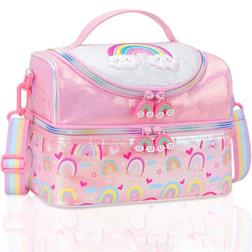 RHCPFOVR Kids Lunch Bag - Double Decker Cooler Insulated Lunch Box for Boys Girls Washable Lunch Bag and Reusable Toddler Lunchbox for School and Daycare - color: Flower Unicorn