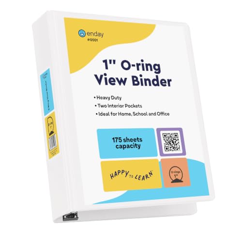 Enday 1 Inch Binder, White 3 Ring Binder 1 Inch, Heavy Duty Three Ring Binder, 175 Sheets Capacity - One Inch Binder for Home School and Office - color: White, size: 1-Inch