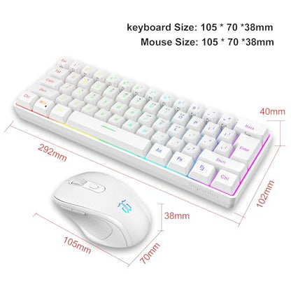 Snpurdiri 2.4G Wireless Gaming Keyboard and Mouse Combo, Include Small 60% Merchanical Feel Ergonomic Design Mini Wireless Mouse(White) - color: White Combo