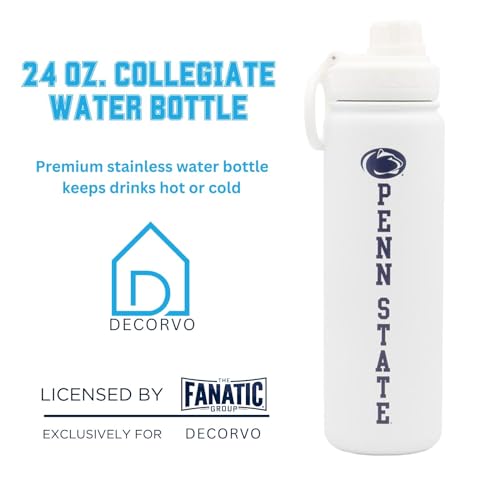 Penn St Water Bottle - White Double Walled Stainless Steel 24 oz Keeps Drinks Cold or Hot - color: Penn State - White