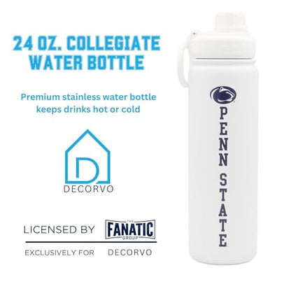 Penn St Water Bottle - White Double Walled Stainless Steel 24 oz Keeps Drinks Cold or Hot - color: Penn State - White