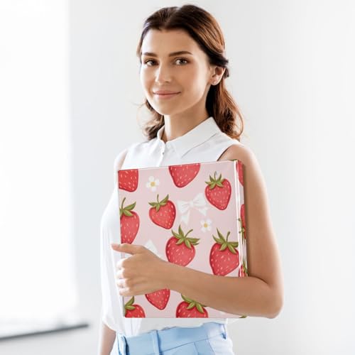 3 Ring Binder 1.5 Inch Binders Strawberry Flower Bow Binder Organizer Fashion View Binder with 2 Pockets for Home Office Supplies - color: Strawberry Bow