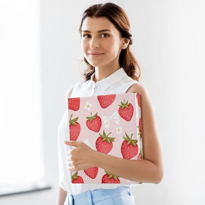 3 Ring Binder 1.5 Inch Binders Strawberry Flower Bow Binder Organizer Fashion View Binder with 2 Pockets for Home Office Supplies - color: Strawberry Bow