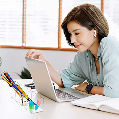 Epakh 2 Pcs 4 Compartment Acrylic Cube Organizer 4 Section Clear Acrylic Pencil Holder Small Drawer Organizer for Makeup Brush Crayon Desk Home Office Back to School Supplies(10 x 2.6 x 2.5 Inches)