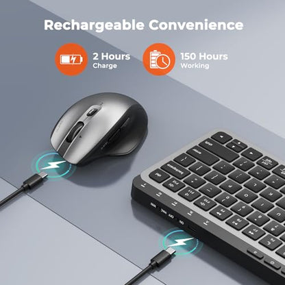 MEETION Wireless Bluetooth Keyboard and Mouse Combo, Rechargeable Slim Wireless Keyboard and Mouse, 3 Multi-Device Connection, Low-Profile Compact Keyboard, for PC Laptop Tablet iPad, Windows/Mac/iOS - color: Compact Black