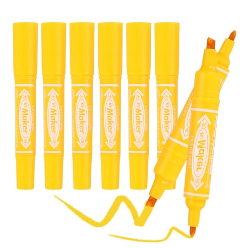 PATIKIL Broad & Fine Tip Markers, 8Pcs Oil-Based Markers Dual Tip Brush Highlighter for Adult Artists Drawing Coloring Painting Sketching, Yellow (0.2" /0.07") - color: Yellow