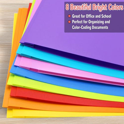 8 Pack Multicolor Plastic Two Pocket Folders, Plastic Folders with 2 Pockets, 3 prongs and Card Slot, Heavy Duty Plastic Folders for School, Home, and Work