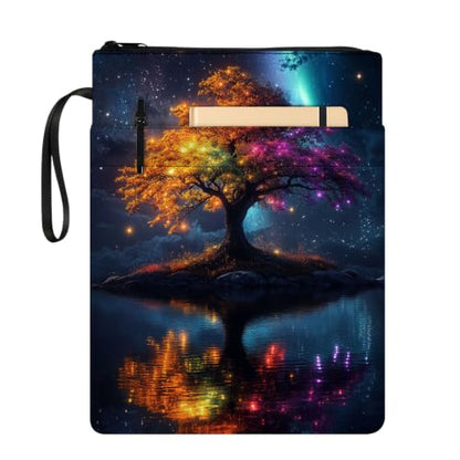 Padded Book Sleeve with Zipper & Front Pocket, Fabric Book Cover | Aesthetic Tree of Life Neon11.4"x8.7" Washable Canvas Pouch for Hardcovers, Tablets & Reading Accessories - color: Aesthetic Tree of Life Neon