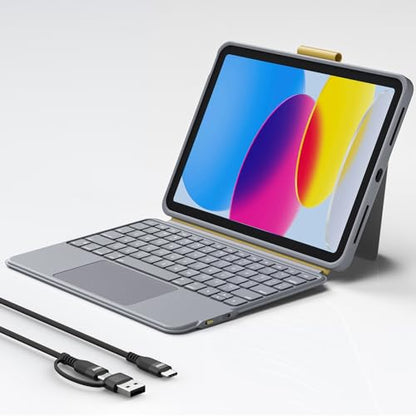 Keyboard Case for iPad 10th Generation,Bluetooth Wireless Detachable Magnetic Stand Rechargeable Keyboard with Folio Slim Compact Removable Cover with Trackpad, Backlit Keys,Wireless Keyboard - color: Yellow