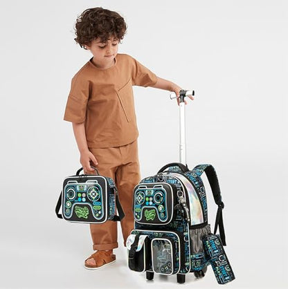 School Kids Rolling Backpack for Boys 17" Multiple Function Pockets - color: Blue-4104-lg