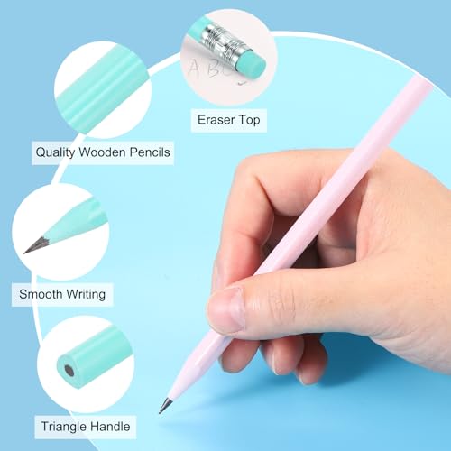 PATIKIL Round Pencils, 12 Pcs Triangle HB Graphite Pencil Wooden Pencils with Eraser for Classroom Office Writing Drawing Supplies, Light Green - color: Dark Green