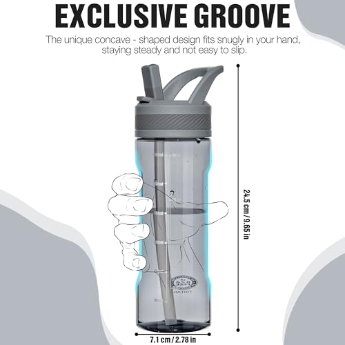 OLDLEY 20oz Kids Water Bottle with Straw, BPA-Free Tritan Water Bottle for School, Leakproof Clear Water Bottle with One Click Open, Measurement Scale, Cup Holder Friendly for Boys Girls,Grey - color: Grey