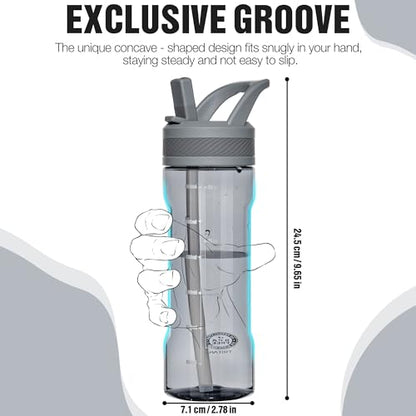 OLDLEY 20oz Kids Water Bottle with Straw, BPA-Free Tritan Water Bottle for School, Leakproof Clear Water Bottle with One Click Open, Measurement Scale, Cup Holder Friendly for Boys Girls,Grey - color: Grey