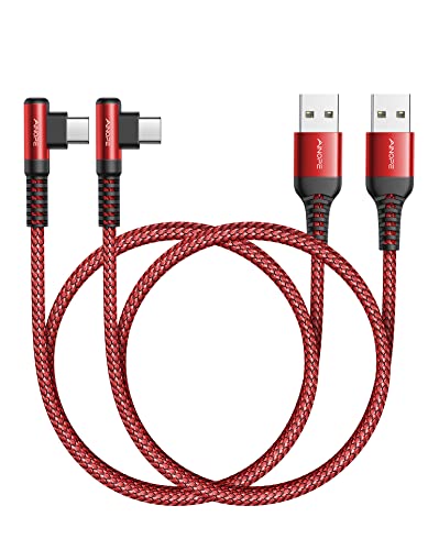 USB C Cable [2 Pack 1.6FT] Fast Charger Type C 3.1A Right Angle Nylon Braided USB Type C Cable Compatible with Galaxy Note 10 9 A51, S22 S21 S10 LG G8 G7 Charging Cord - color: Red, size: 1.6FT+1.6FT