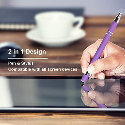 Oddmoal Ballpoint Pen with Stylus Tip, Soft Touch Click Metal Pen, 1.0mm Medium Point, Black Ink, 12 Count(Purple) - color: Purple - 12 Pens