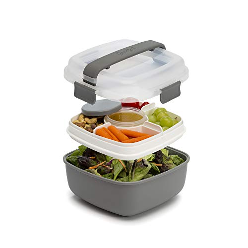 Goodful Stackable Lunch Box Container, Bento Style Food Storage with Removeable Compartments for Sandwich, Snacks, Toppings & Dressing, Leak-Proof and Made without BPA, 56-Ounce, Gray - color: Gray, size: 56-Ounce