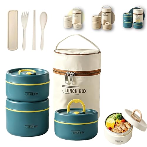 3 Tier Portable Insulated Lunch Container Set, Stackable Bento Box with Thermal Lunch Bag, Microwaveable Hot Food Container for Adults, Leakproof Thermal Food Container for Picnic, Work & Travel - color: Blue, size: 3 Tier